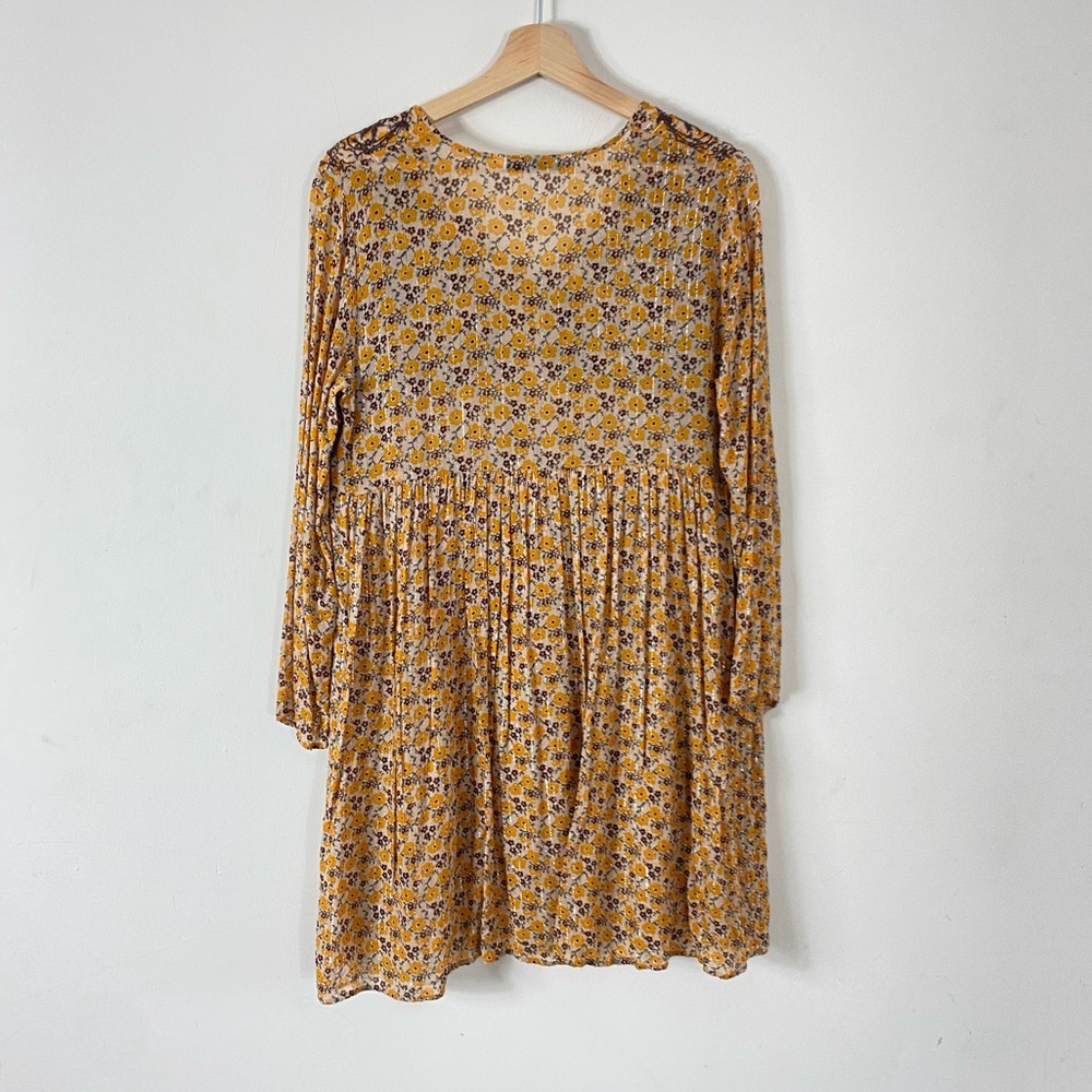 ZARA Floral Embroidered Long Sleeve Mini Dress Mustard Yellow - XS - Picture 14 of 16